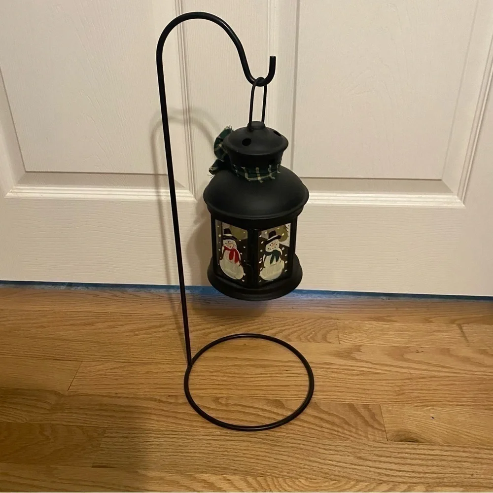 Hand Painted Volitive Candle Tea Light Holder & Stand Black Metal Snowman